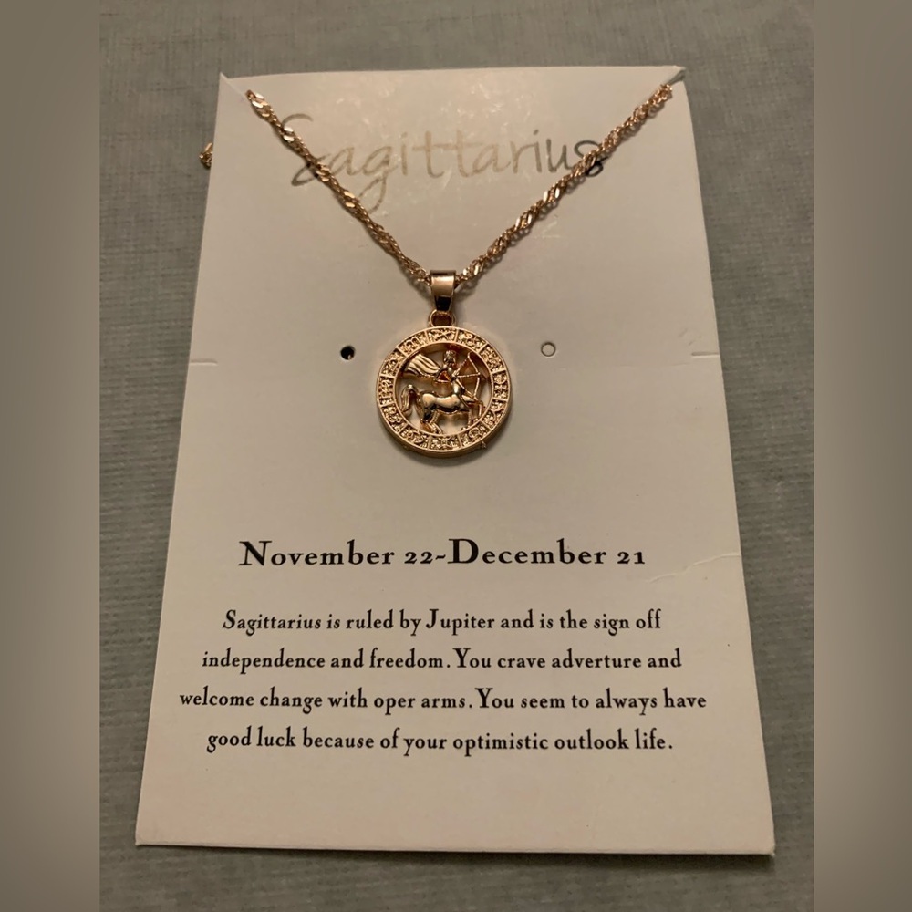 Sagittarius Pendant on 19” Chain in Rose Gold Color
